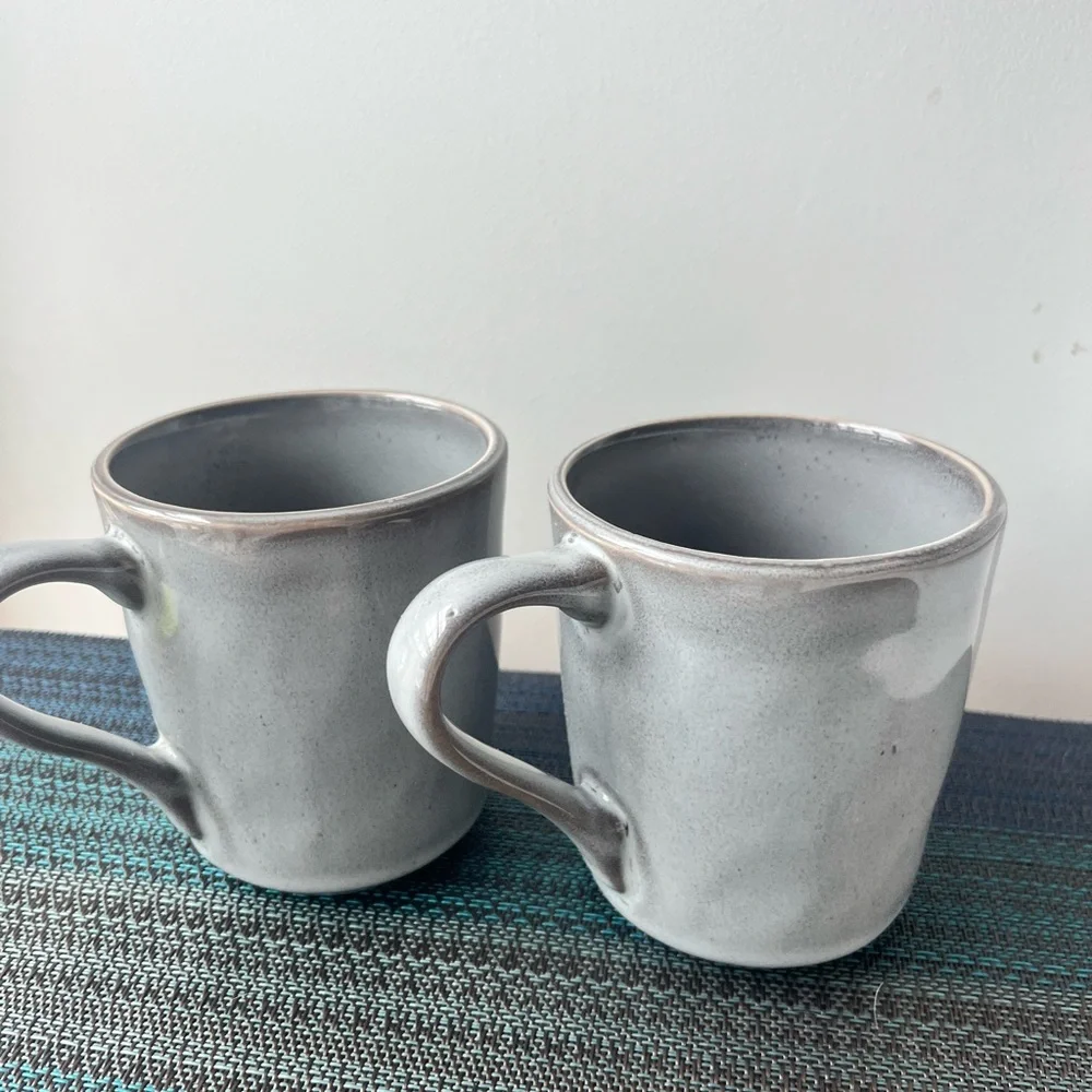 Pier 1 Imports Set of 2 two Antiqued Style Coffee Mugs Gray